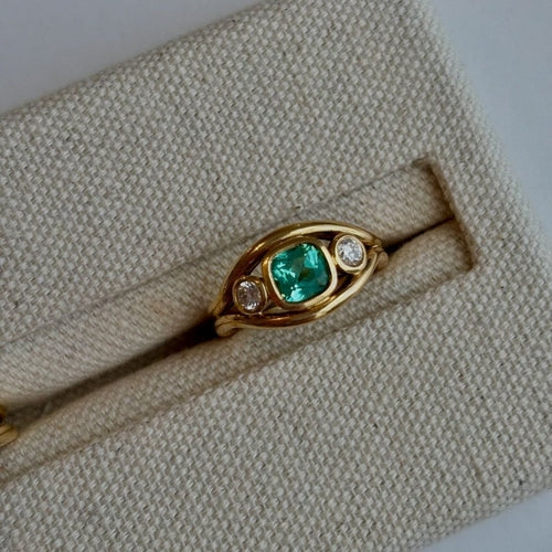 Gold Plated Silver Green Lab-Grown Emerald Octagon Ring