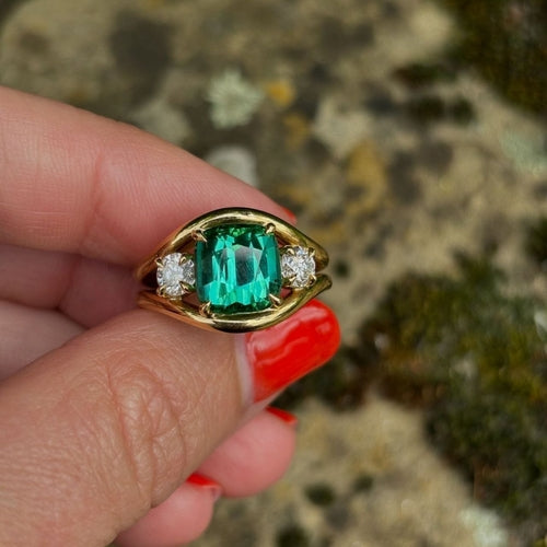 Gold Plated Silver Green Lab-Grown Emerald Octagon Ring