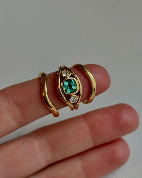 Gold Plated Silver Green Lab-Grown Emerald Octagon Ring