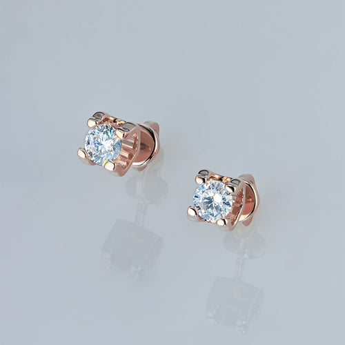 14K Rose Gold Earring Studs with 2 Round-Cut Lab-Created Diamonds 2.14