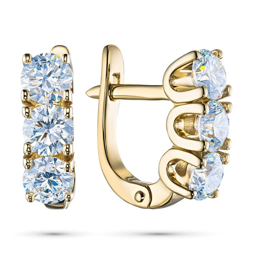 14K Yellow Gold Earrings with 6 Round-Cut Lab-Created Diamonds 2.275