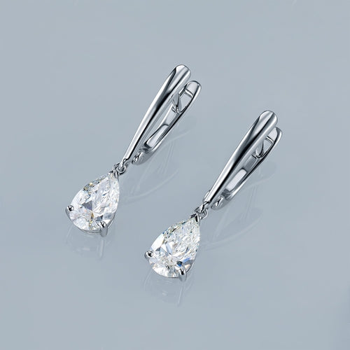 14K White Gold Earrings with 2 Pear-Cut Lab-Created Diamonds 2.05
